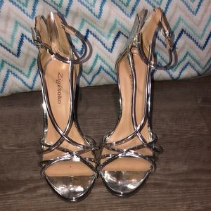 Strappy silver high heels